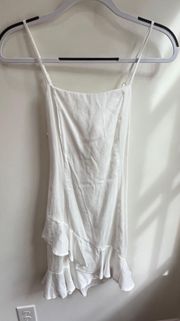 White Lined, Open Back, Ruffle Mini Dress, Sz M