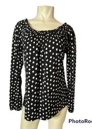 Women's Carol Rose Black/White Polka Dot Stretch Neck Blouse Size Large