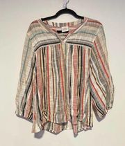 Knox Rose Striped Bishop Sleeve Blouse SIZE M