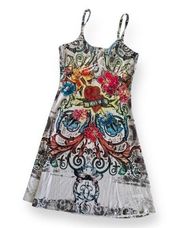 Hot Tees Y2K Tattoo Print Rhinestone V-Neck Mini Dress Tunic Tank Top Small