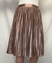 Sugar + Lips  Women's Accordion Pleat Metallic Skirt M Med Medium Rose Gold Knee