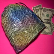 Sequin Bling Wristlet Drawstring Bag Rainbow Mermaid Purse Wallet