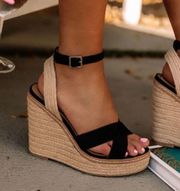 Black Jute Platform Wedges