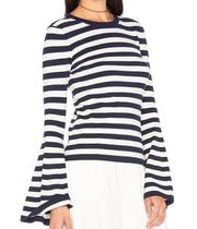 Milly Black White Striped Bell Sleeve Sweater Crew Neck Women's Size XS