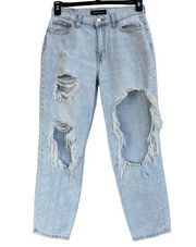 Aeropostale SZ 6 Mom Jeans Distressed High-Rise 5-Pocket Light Wash Zip-Fly Blue