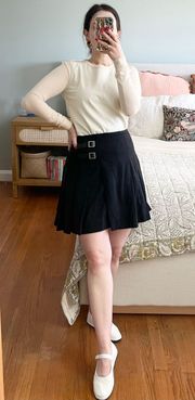 Vintage Black Wool Blend Pleated Mini Skirt