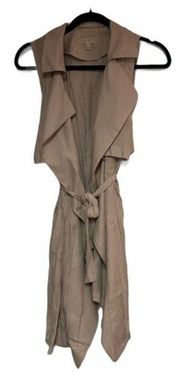 Moon River Sleeveless Belted Draped Vest Khaki