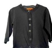 Cynthia by Chynthia Steffe black knit cardigan with crochet trim edges size Med