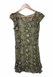 Pam & Gela Green Snake Print Ruffle Dress Size 0