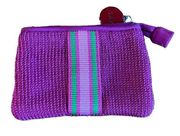 The Sak Zip Top Coin Purse Pouch Mini Bag Blue Crochet Green Stripe 5 x 3.5