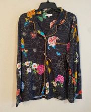 Johnny Was Black Butterfly Floral Button Down Pajama Top, Size XL