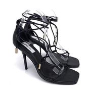 REISS Kali High Leather Strappy Wrap Sandals Black 37 (6)