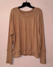 Aerie Offline Beige Orange Long Sleeve Ribbed Sweater Top Size L NWT!