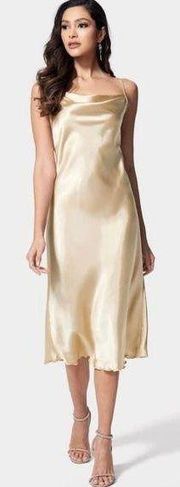 satin cowl-neck peachy slip on midi dress Size Small adjustable straps- NWT