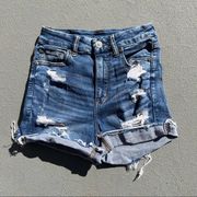 American Eagle AEO next level stretch curvy high-rise Shortie jean shorts