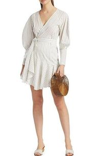 NEW A.L.C. Enzo Blue White Striped Puff Sleeve Wrap Dress