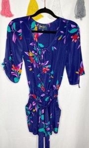 Yumi Kim Blue Floral Tie Waist Leah Romper Small