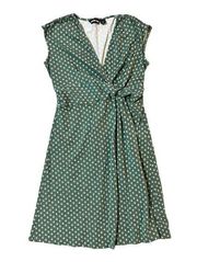 Lands End Cap Sleeve Wrap Fit And Flare Dress Green Floral Medium Petite