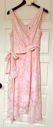 NWT  Pink Floral Chiffon Sleeveless Faux Wrap V Neck Tulip Dress sz 14