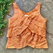 Liz Claiborne Linen Polka Dot Tiered Sleeveless Tank Top Orange Size 14