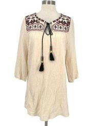 Freeway Embroidered Plisse Boho Tunic Dress Cream Size Small NWT