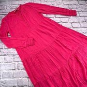 Loft Maxi Dress Women's Size XS Pink Long Sleeve Ruffle Neck Tiered Summer