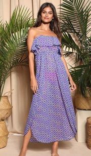 Lulu's Layton Royal Blue Floral Sheer Strapless Maxi Bandeau Swim Cover-Up Small