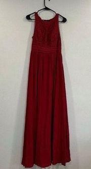 Azazie Amber Burgundy Custom Lace Bodice High Neck Maxi Dress