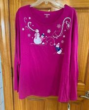 Pink snowman plus size long sleeve top, NWT