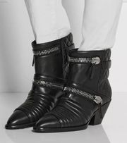 Black leather Moto Biker Ankle Boots size 37 1/2 ( size 7.5)