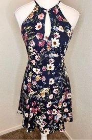 Cosmic Daisy Floral Mini Dress Key Hole Cut Out Size XS NWT