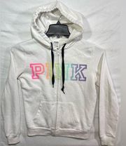 PINK - Victoria's Secret Victoria's Secret PINK XS White Zip Hoodie Rainbow Logo