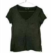 Rock & Republic Women Black Shimmer V-Neck Tee Shirt Size XS