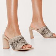 NEW Nasty Gal Python Snakeskin Square Toe Slip On Slide Mule Sandal Heels Retro