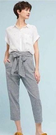 NWT  Women 12 Gingham Trouser Belted Career Black White Cropped Pants