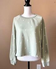 PINK ROSE | Sage Green Lightning Bolt Graphic Cropped Sweatshirt Sz XL