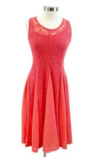 NEW Monoreno Womens Aztec Lace Sleeveless Fit & Flare Midi Dress Coral Salmon