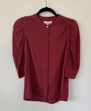 Dear John Denim Rowan Puff Sleeve 3/4 length Capri Shirt XS Pomegranate Workwear