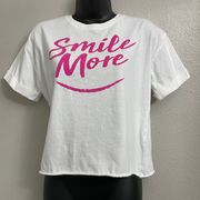 Smile More white Croptop with pink letters Medium