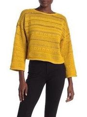 CENY Pointelle Boat Neck Crochet Sweater Gold XL