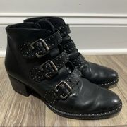 Paul Green black studded leather moto boots size 7