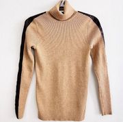 LAUREN RALPH LAUREN Brown Knit Turtleneck with Faux Leather Trim ~ Size Medium