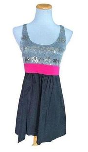 Womens L8ter Sequins Top Color Block Sleeves Dress - Sz M