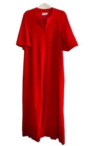 Vanity Fair Red Velvet Robe Size Medium Vintage Short Sleeve Zip Front Pockets