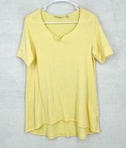 Soft Surroundings Womens Yellow High Low Short Sleeve V Neck Top Size Medium