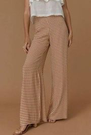 REFORMATION Sorrenti Wide Leg Pants In Chestnut Check Brown White Size 10