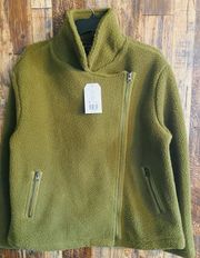 NWT   Women's Sherpa Moto Jacket Green Size M