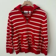 Liz Claiborne Sport Red White Striped Quarter Zip Sweater Collared XS