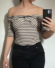 Off The Shoulder Brown And Black Bodysuit 