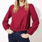 LOFT NWT Berry Striped V Wrap Back Long Sleeve Cropped Top Size Small